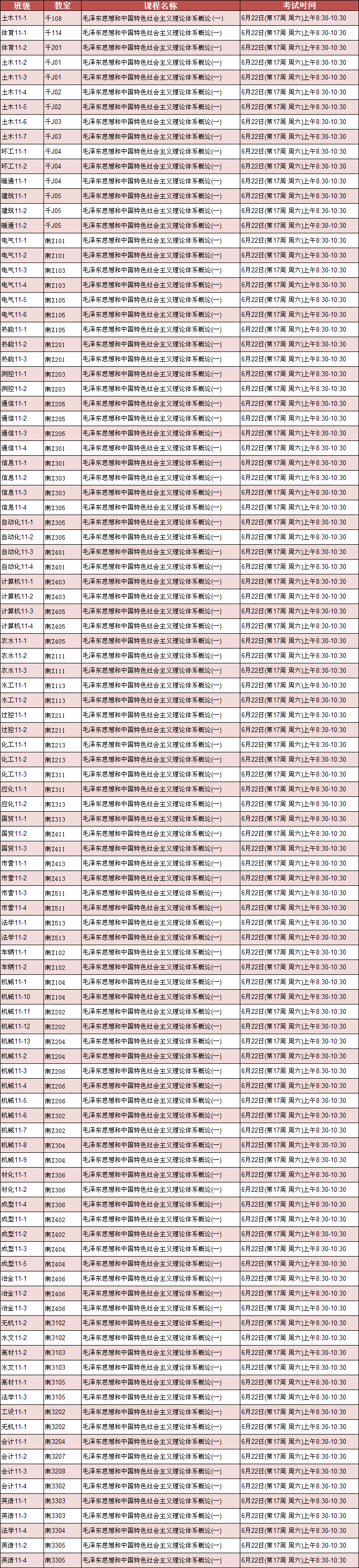 44118太阳成城集团《毛泽东思想和中国特色社会主义理论体系概论(一)》考试安排